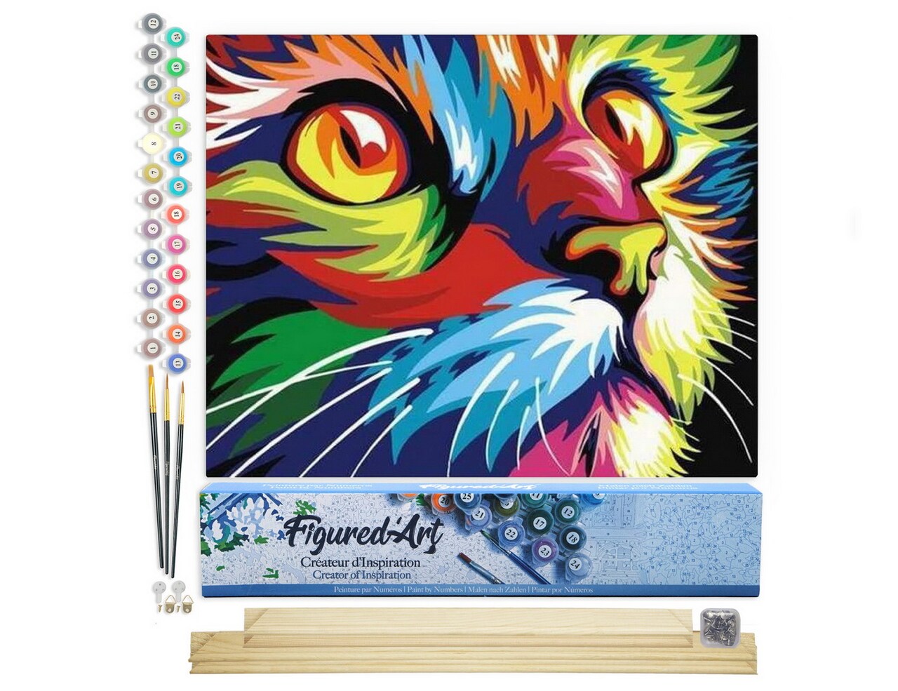 Figured'Art Paint by Numbers Kit for Adults Feline Pop Art 16"x20" - Craft Art Painting Rolled Canvas with DIY wooden frame